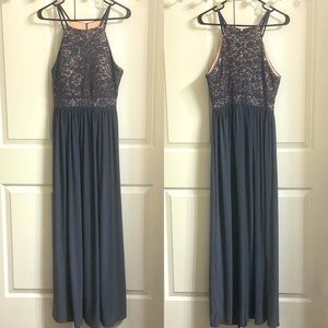 Nightway lace & sequin top & flowing skirt dress